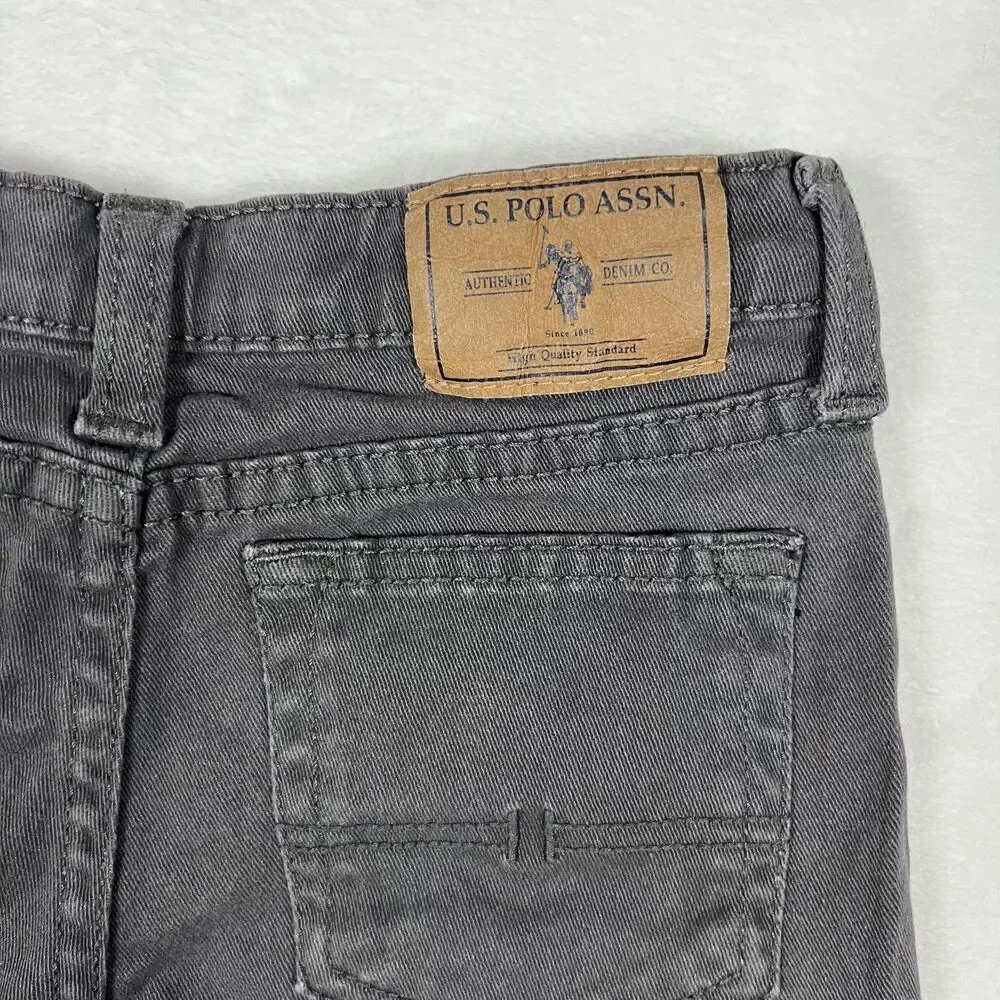 US Polo Assn Boys Size 6 Jeans Gray Straight Leg 5 Pocket Cotton Stretch Denim